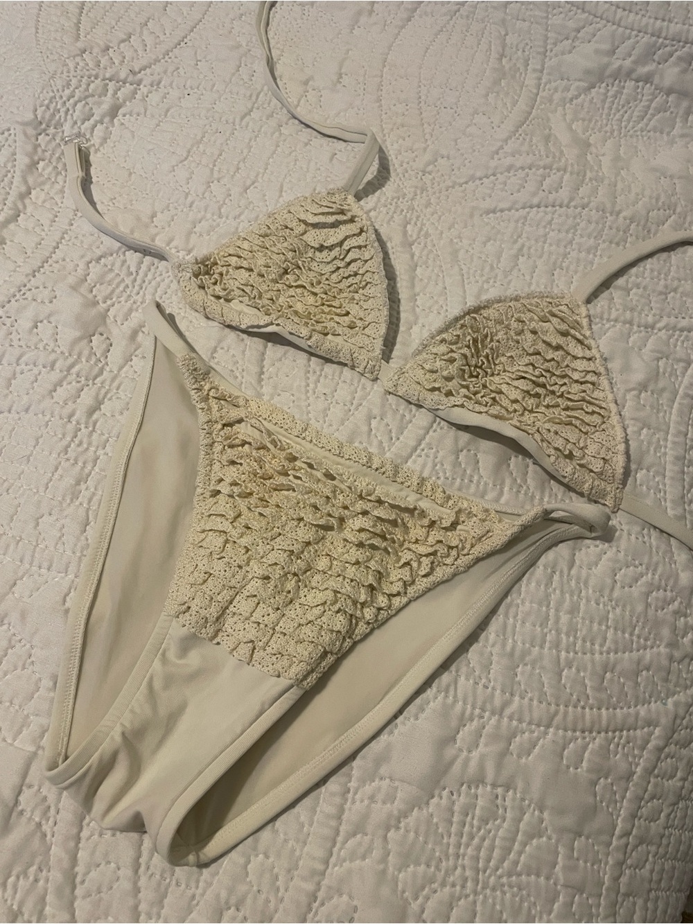 Domani Italian Cream, Ruffled Crochet Bikini Set